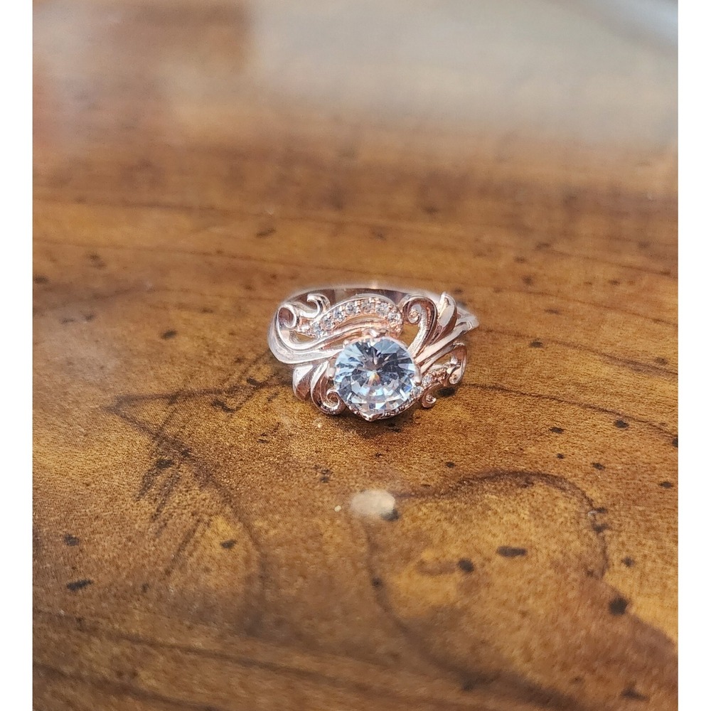 Rose Gold Sterling Silver Zirconia Elegant Ring Size 7
